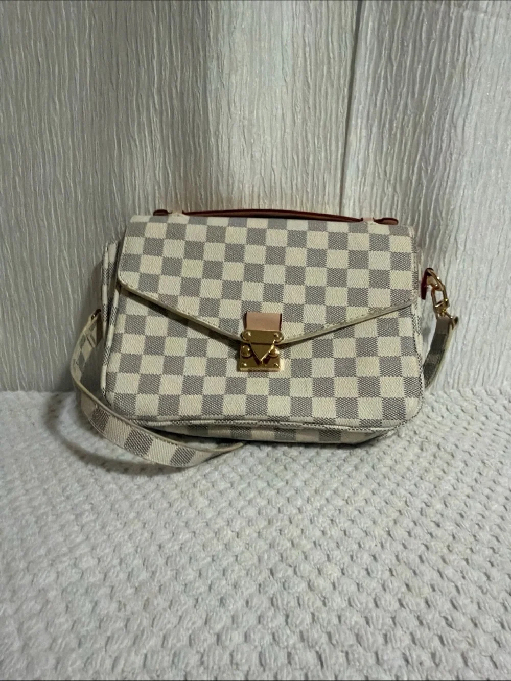 Cream Check Crossbody Shoulder Bag with Gold Hardware